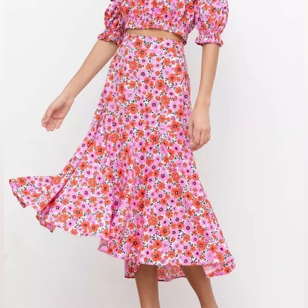 🆕YUMI KIM Ann Street Pink Floral MidiSkirt Groovy Sunshine XS